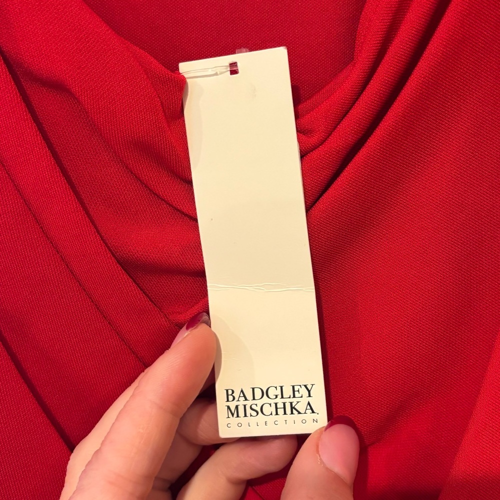 Badgley Mischka Collection One-Shoulder Red Evening Dress - Picture 7 of 15